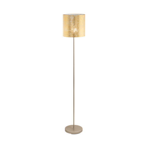 Viserbella gulvlampe i metal Champagne med lampeskærm guld tekstil, med fodafbryder, MAX 0W E27, Base 23 cm, diameter 28 cm, høj